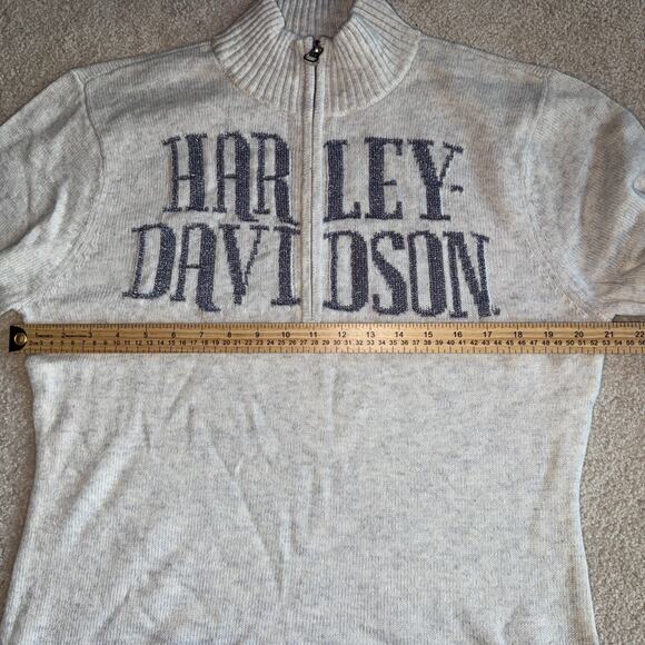 Harley Davidson Sweater Womens 2XL Wool Blend Sparkle Logo Quarter Zip Gray - Picture 9 of 10